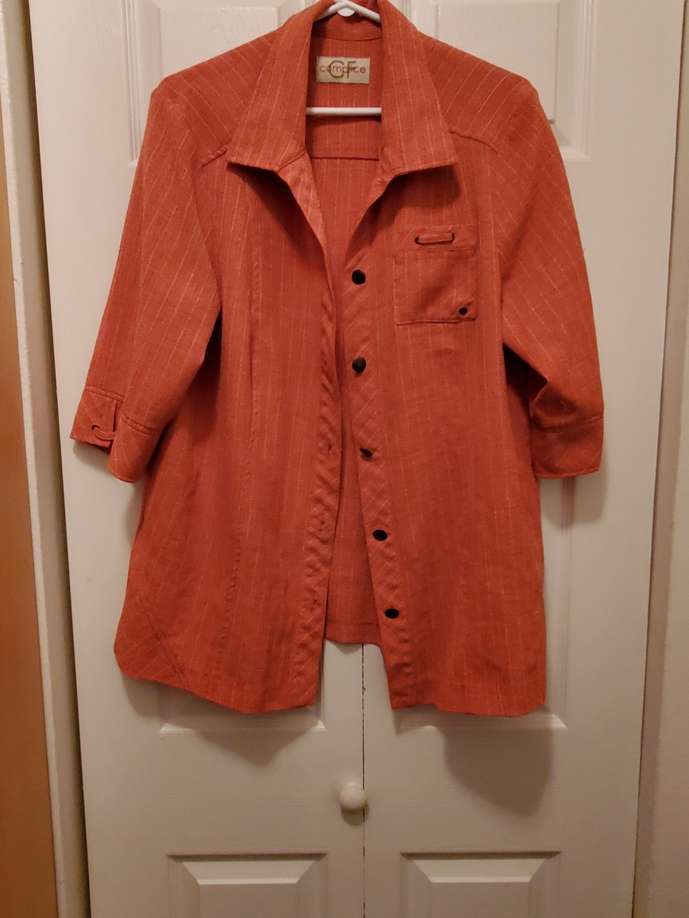 Women's Button-Front Shirt Tunic Jacket in Rust Orange / Coral by Comfee